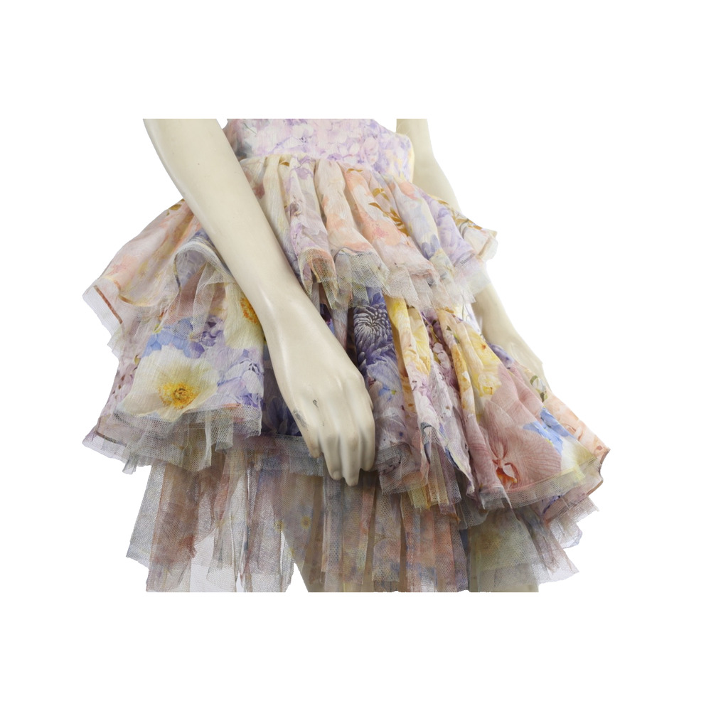 Zimmermann Ruffle Floral Tiered Skirt Silk Floral Print Mini Lilac Multicolor 1